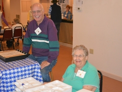 All smiles at the start of the meal line